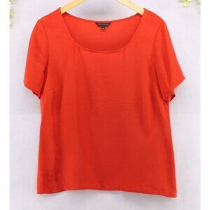 St. John Women's Short Sleeve Round Neck Silk Blouse Side Zip Orange Red Sz L